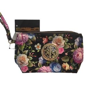 Sasha Custom Black Floral Handbag/Cosmetics Bag